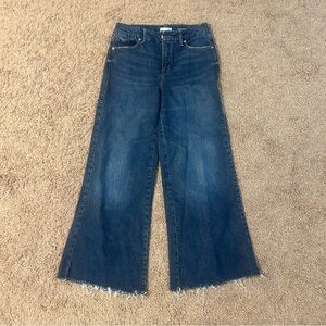 Good American good petite palazzo jeans size 4/27 frayed hem blue wide leg